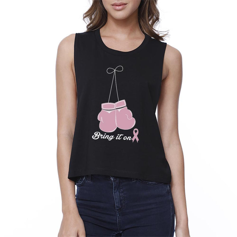 Bring It On Breast Cancer Awareness Boxing Womens Black Crop Top