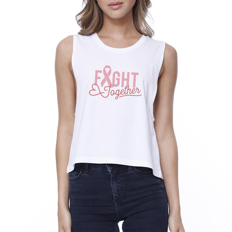 Fight Together Breast Cancer Awareness Womens White Crop Top