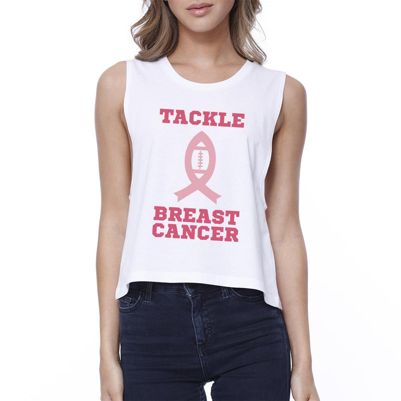 Tackle Breast Cancer Football Womens White Crop Top