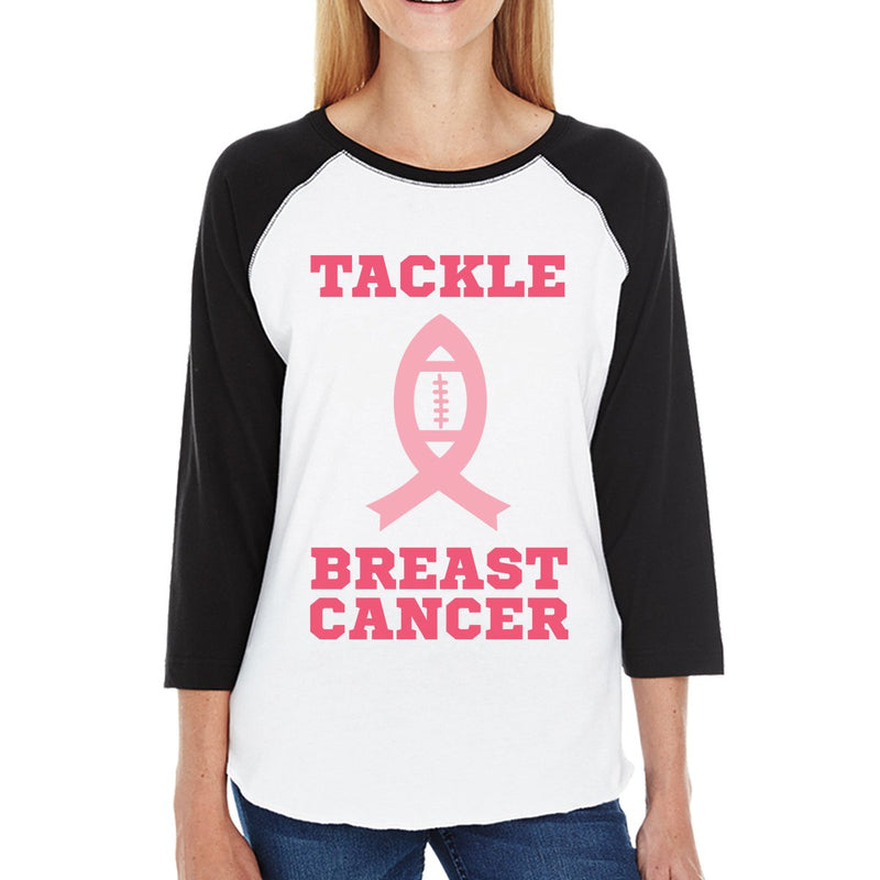 Tackle Breast Cancer Football Womens Black And White BaseBall Shirt