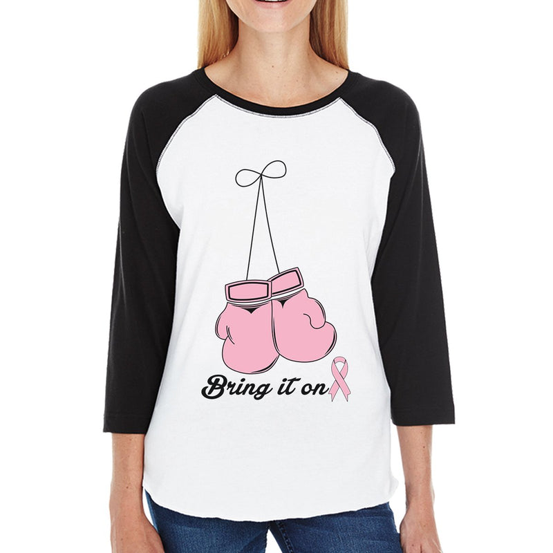 Bring It On Breast Cancer Awareness Boxing Womens Black And White BaseBall Shirt