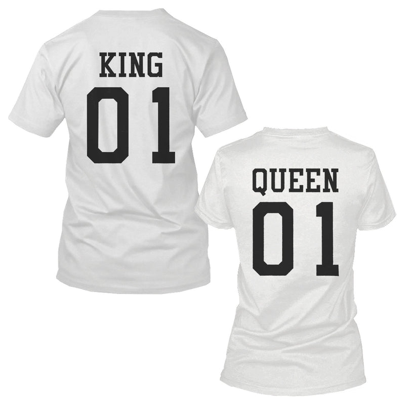 365 Printing King 01 And Queen 01 Matching Graphic T-shirt Set Cute White Couple Tees