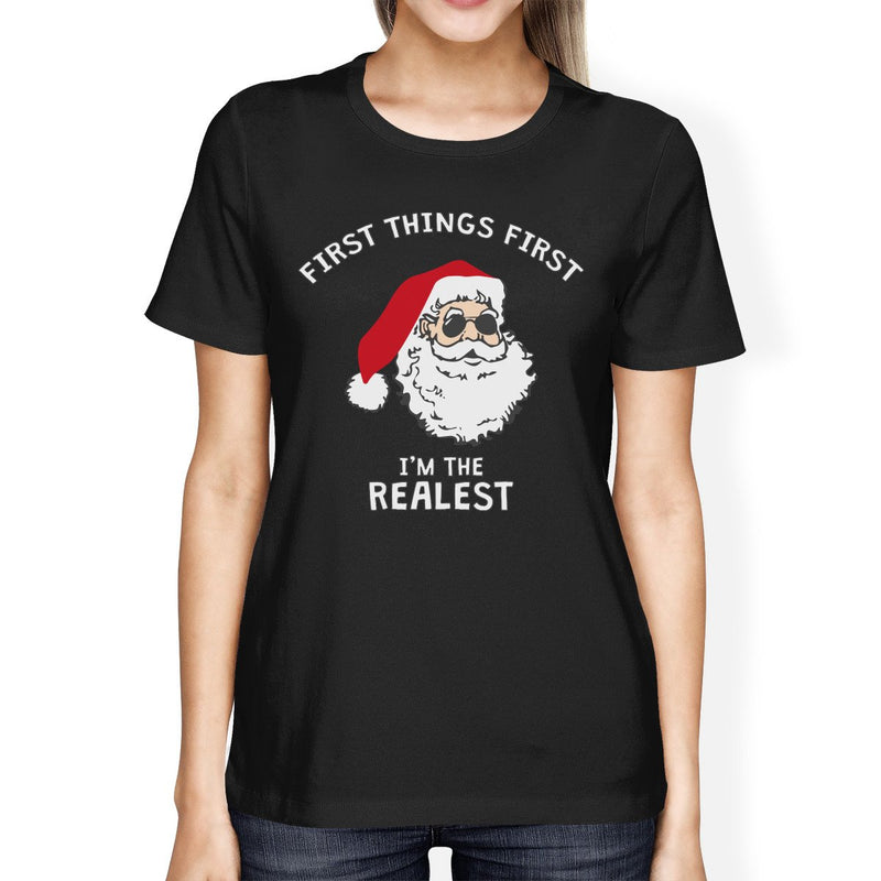 Realistic Santa Black Women's T-shirt Christmas Gift Funny Shirt