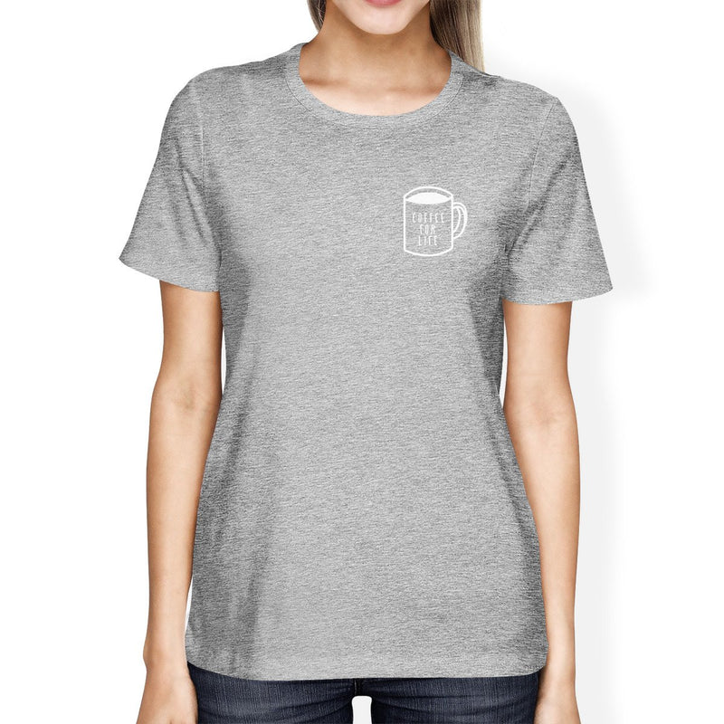 Coffee For Life Pocket Woman's Heather Grey Top Typographic Tee