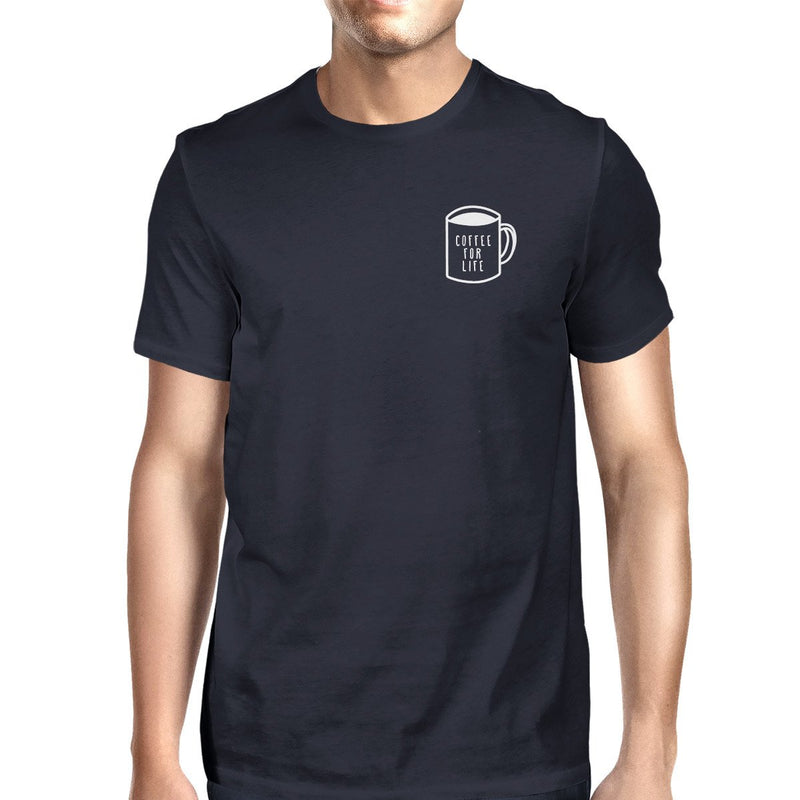 Coffee For Life Pocket Men Navy T-shirts Funny Typographic Tee
