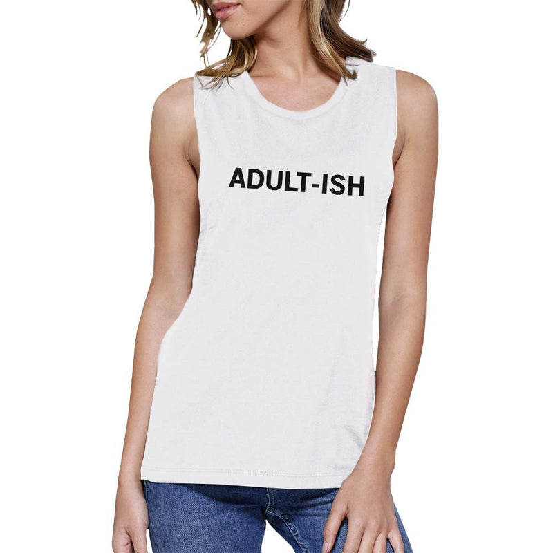Adult-ish Womens White Muscle Top Letter Printed Sleeveless Top