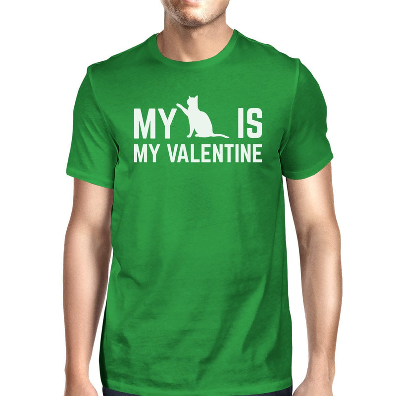 My Cat My Valentine Men's Green T-shirt Funny Design Round-Neck Tee