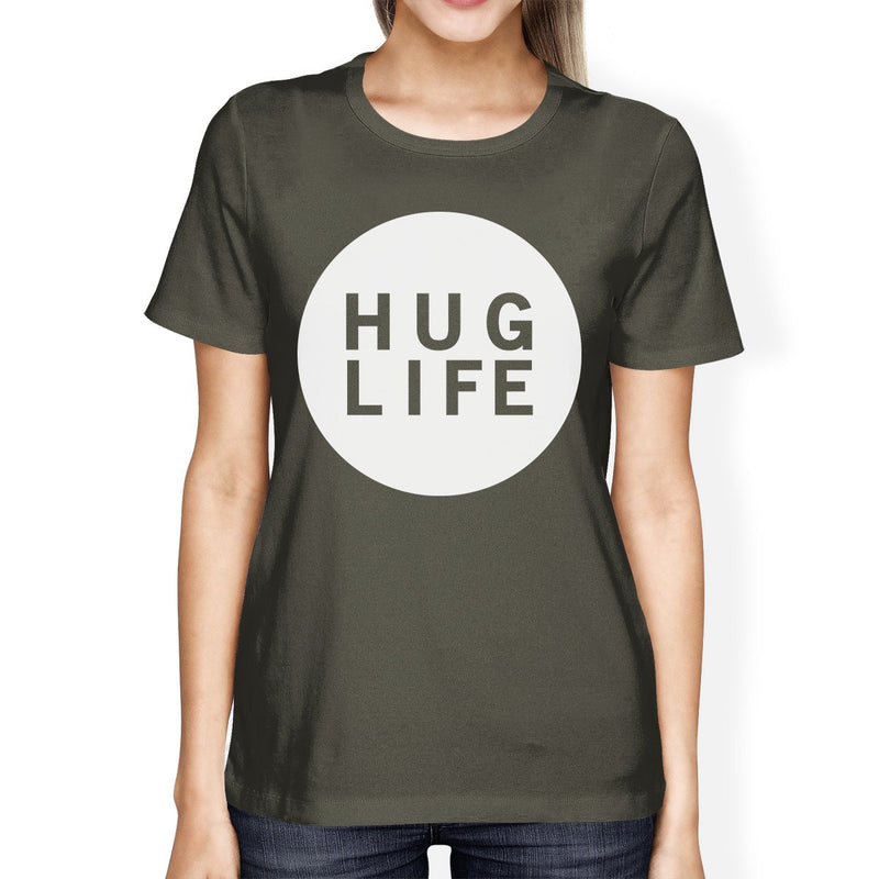 Hug Life Women's Dark Grey T-shirt Crew Neck Graphic Tee For Ladies