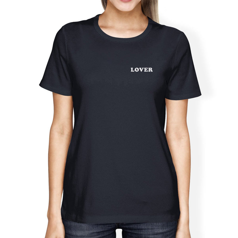 Lover Women's Navy T-shirt Trendy Typography Tee Cute Couple Shirt