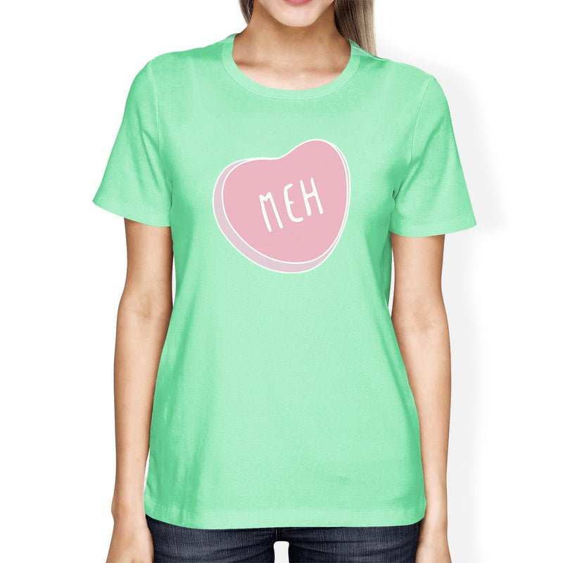 Meh Womens Mint T-shirt Unique Design Heart Graphic Tee For Couples