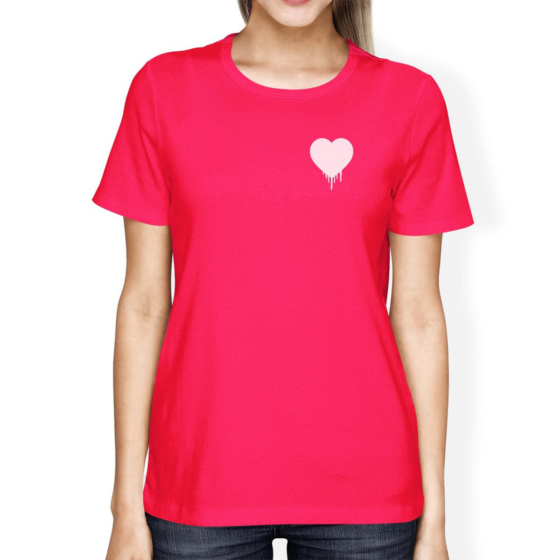 Melting Heart Women's Hot Pink T-shirt Cute Heart-Shaped Crew-Neck