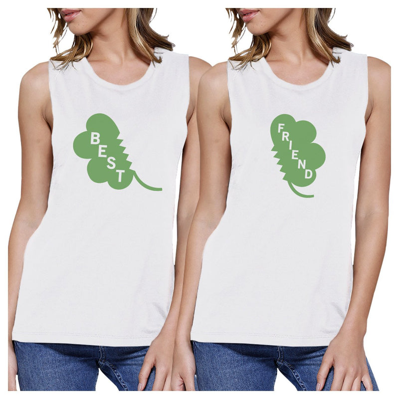 Best Friend Clover Womens White Muscle Top Funny Shirt Patricks Day