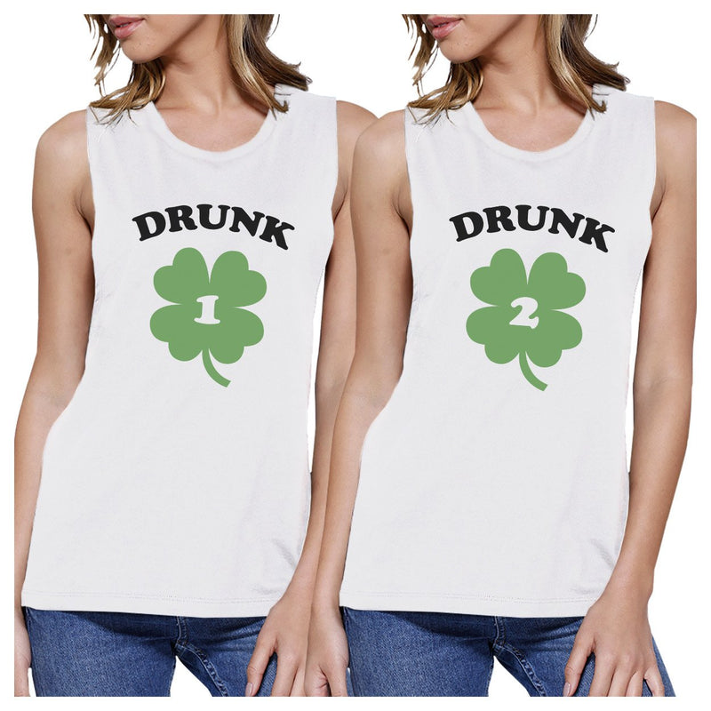 Drunk1 Drunk2 Womens White Muscle Top Marching T Shirt Patricks Day