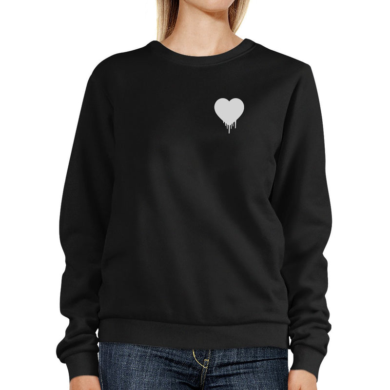 Melting Heart Unisex Black Graphic Sweatshirt Cute Pocket Design