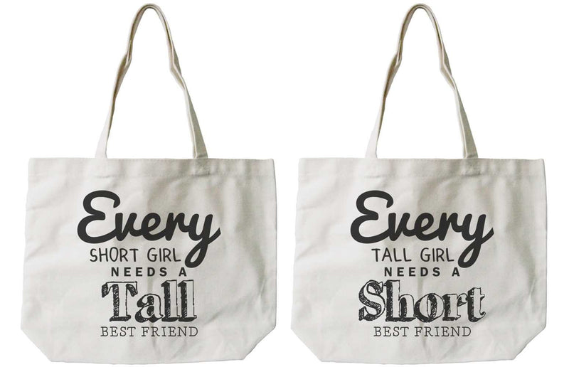 Women's BFF Short and Tall Best Friend Matching Natural Canvas Tote Bag
