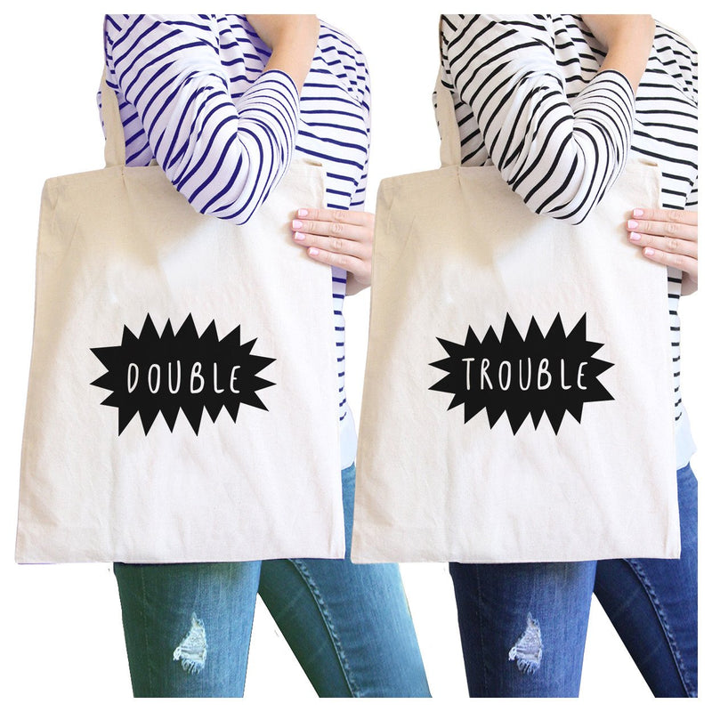 Double Trouble BFF Matching Natural Canvas Bags