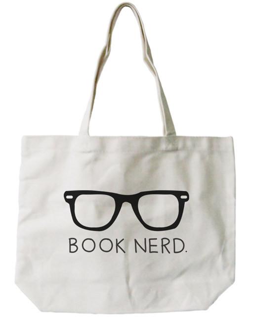 Women's Book Nerd Natural Canvas Tote Bag - 100% Cotton 18.5x14.25 inches
