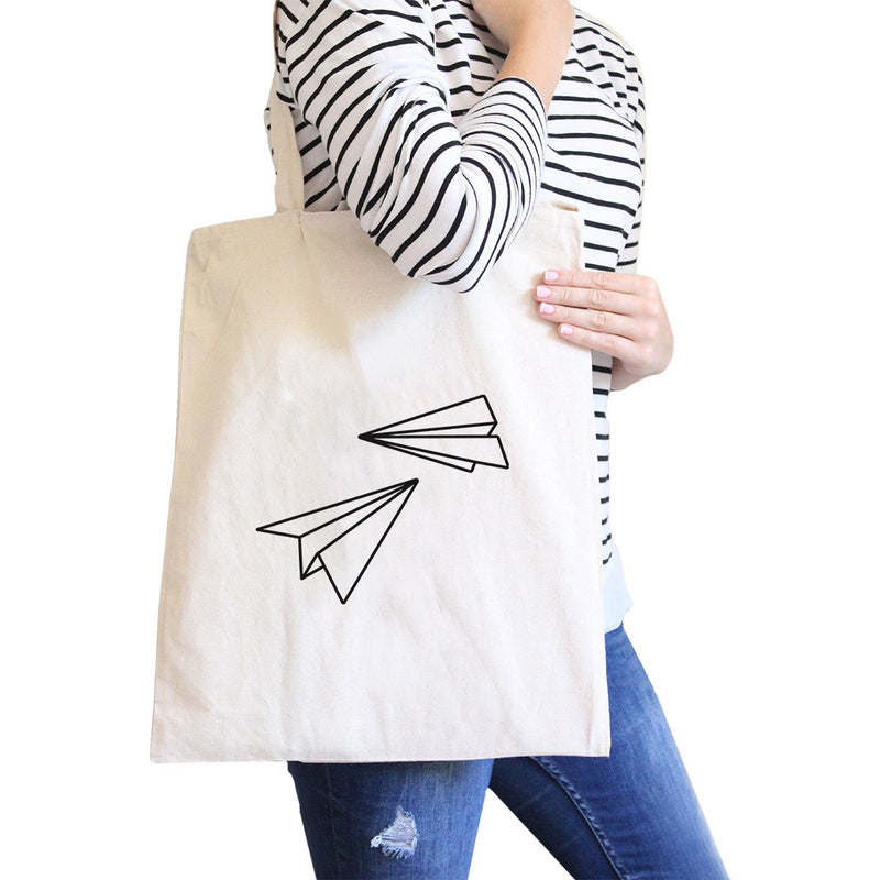 Paper Airplane Natural Canvas Bag Cute Graphic Printed Eco Bags