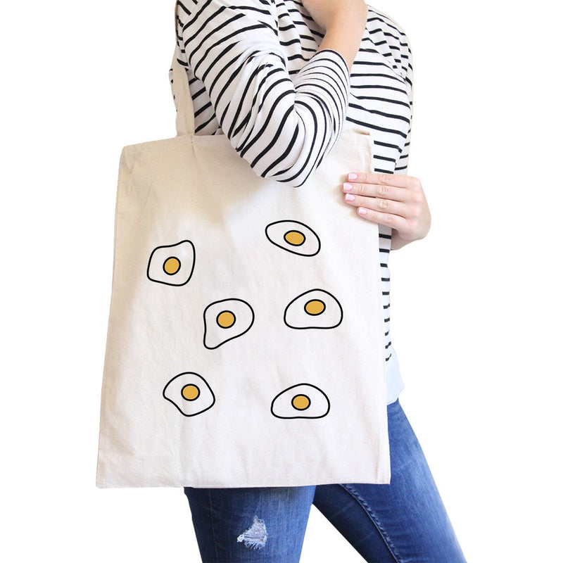 Fried Egg Pattern Natural Canvas Bag Shopper Bags For Food lovers