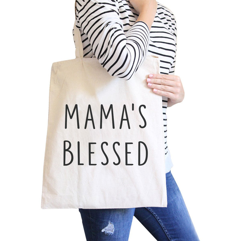 Mama's Blessed Natural Canvas Tote Bag Simple Design Funny Graphic
