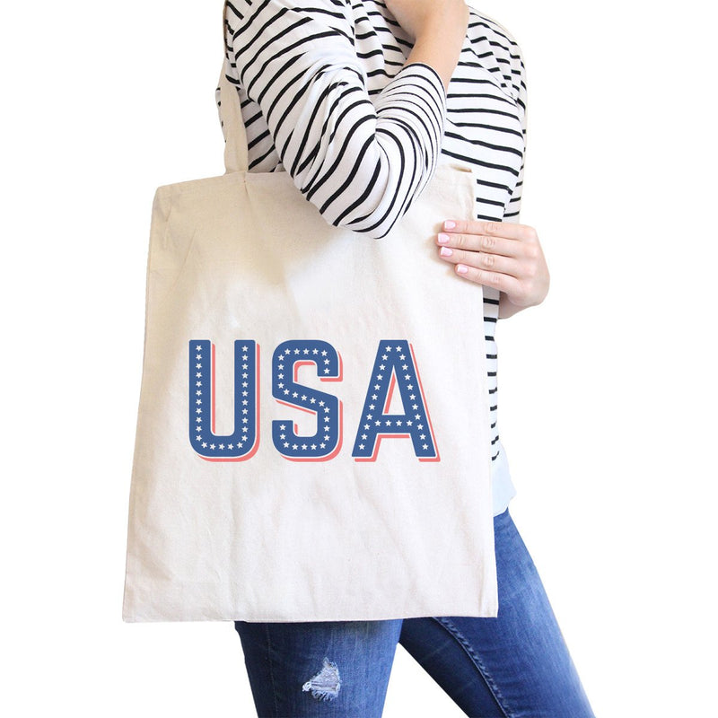 USA With Stars Natural Unique Design Canvas Tote For 4th of July
