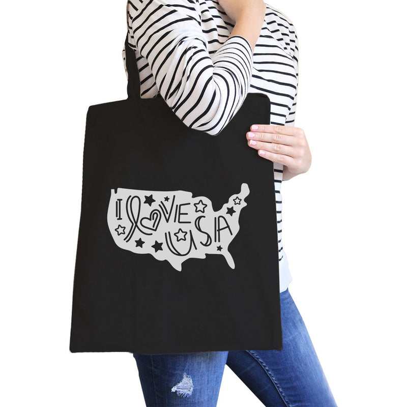 I Love USA Map Black Canvas Bag Cute Design Shoulder Bag For Her