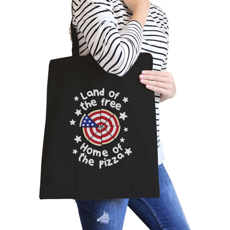 Land of The Free Home 4th of July Canvas Tote Bag For Pizza Lovers
