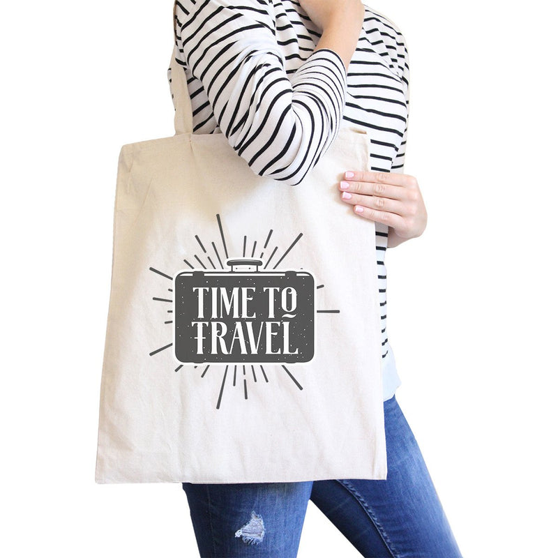 Time To Travel Natural Canvas Bags