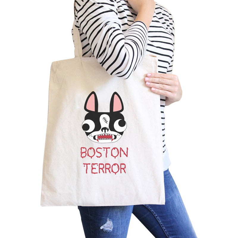 Boston Terror Terrier Natural Canvas Bags
