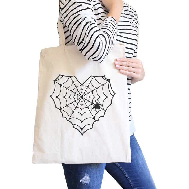 Heart Spider Web Natural Canvas Bags