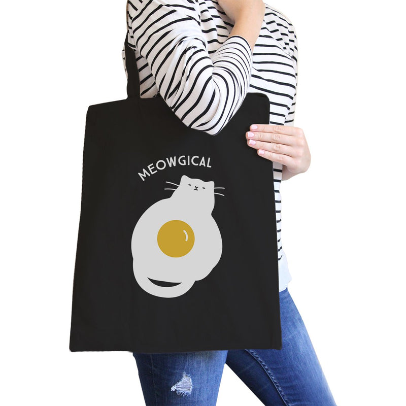 Meowgical Cat And Fried Egg Black Canvas Bags
