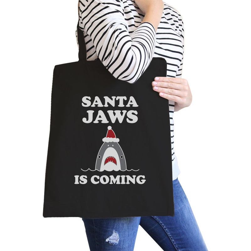 Santa Jaws Is Coming Black Canvas Bags