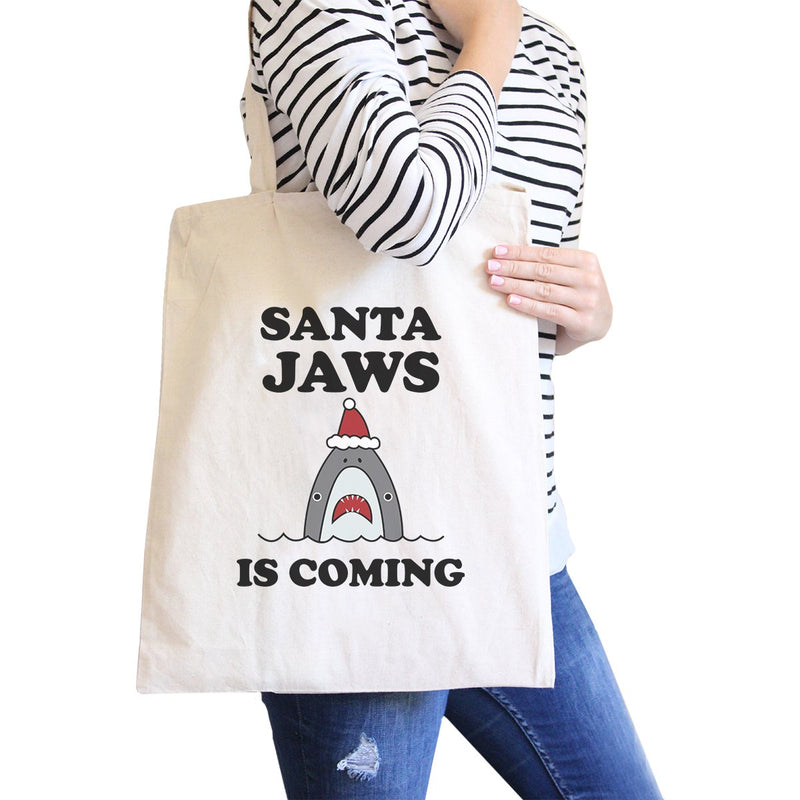 Santa Jaws Is Coming Natural Canvas Bags