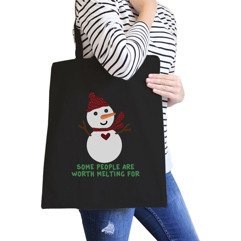 Some People Are Worth Melting For Snowman Black Canvas Bags