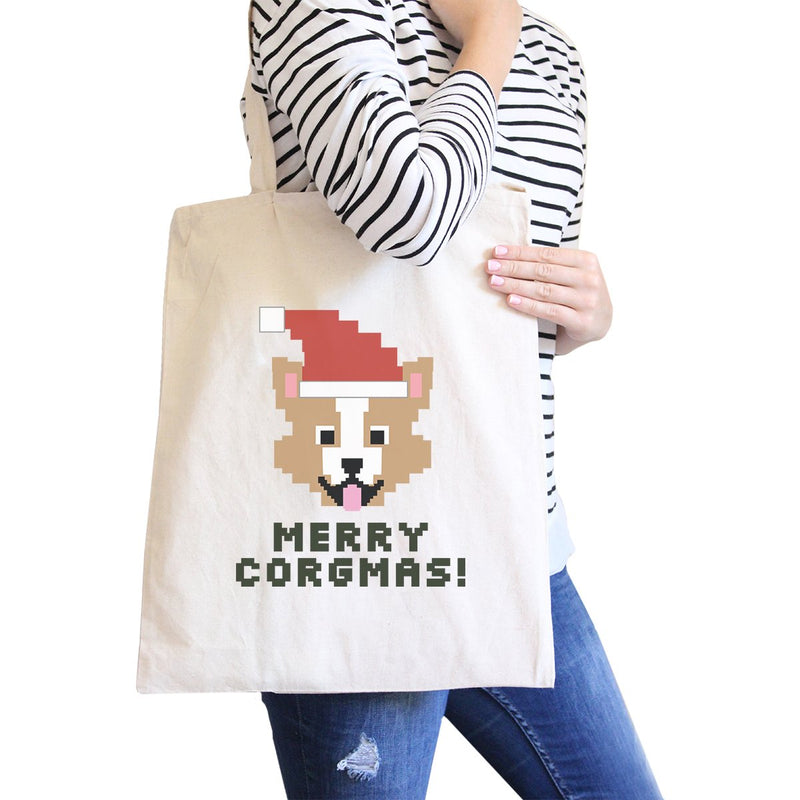 Merry Corgmas Corgi Natural Canvas Bags