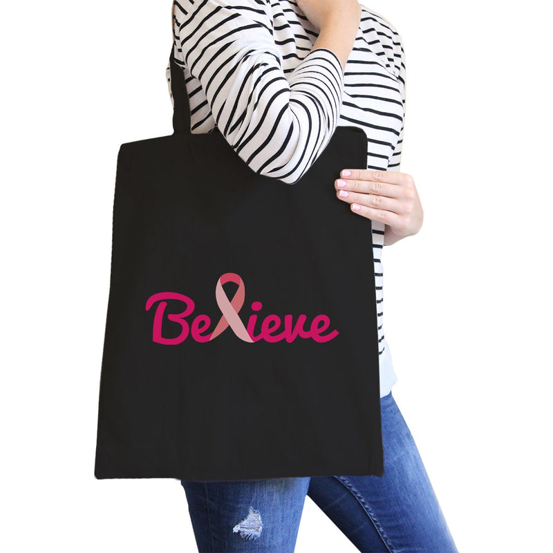 Believe Breast Cancer Awareness Black Canvas Bags