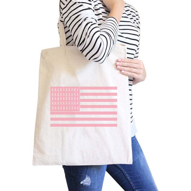 Breast Cancer Awareness Pink Flag Natural Canvas Bags