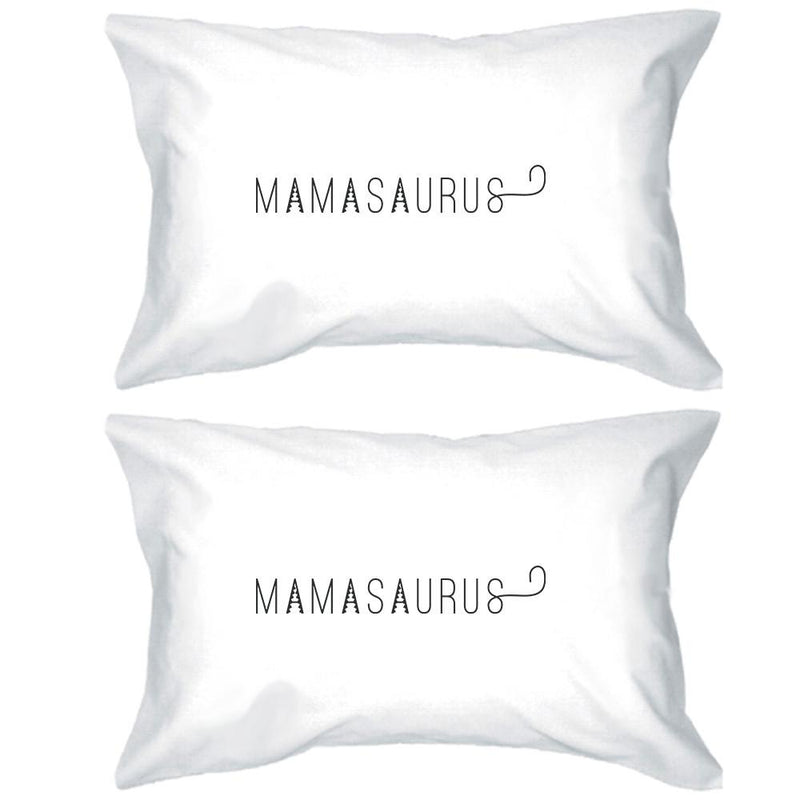 Mamasaurus White Cotton Pillow Case Cute Gift Ideas Mom of Boys