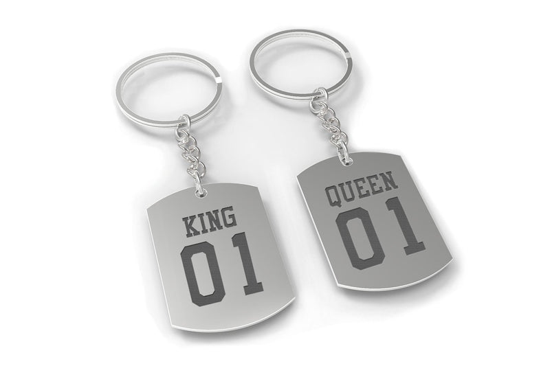 King 01 and Queen 01 Couple Key Ring Set Matching Keychains Christmas Gift