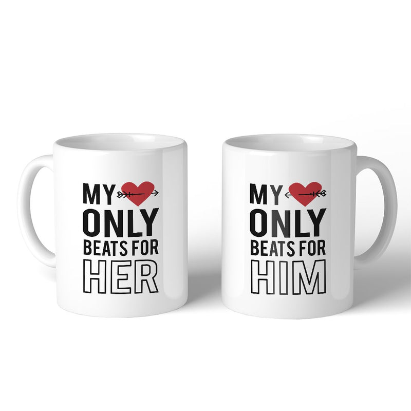 My Heart Beats For Her Him 11oz Matching Couple Gift Mugs For Him