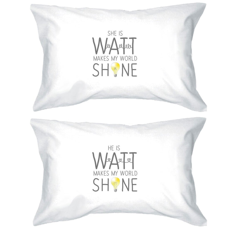 Watt World Shine Light Cute Newlywed Matching Pillow Covers Gift
