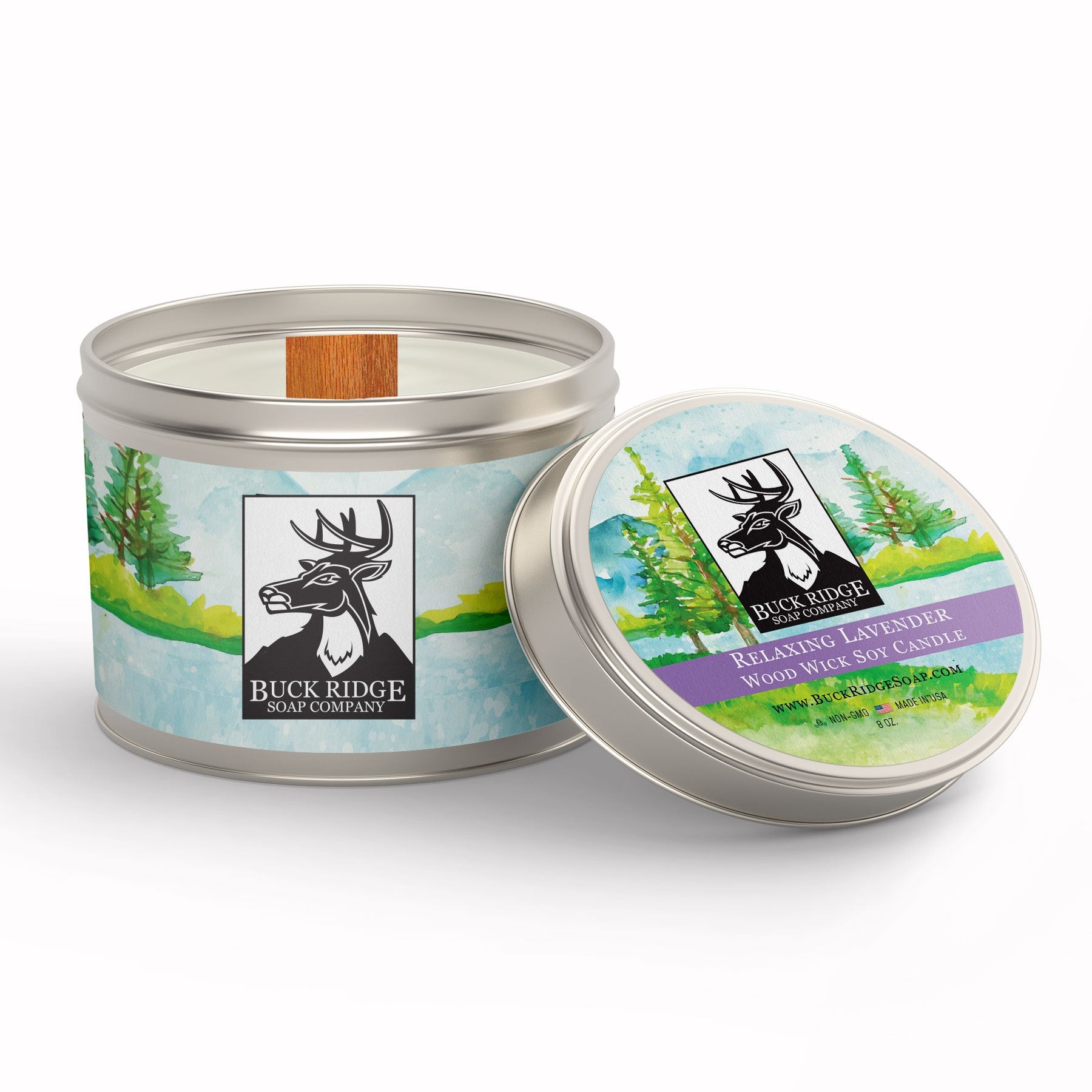 Relaxing Lavender Sustainable Wood Wick Soy Candle Buck Ridge Soap