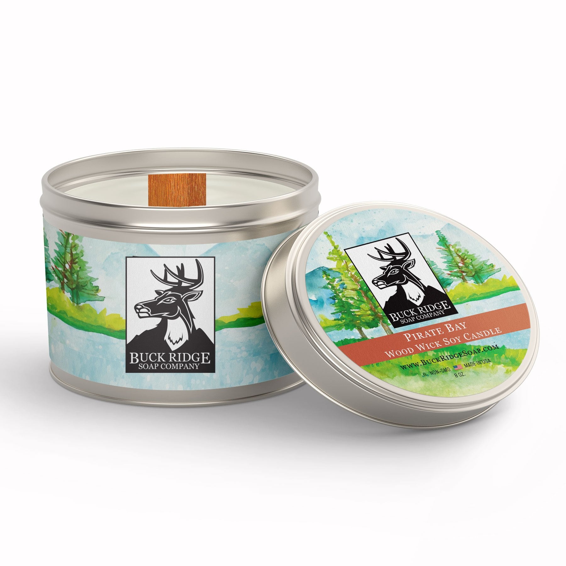 Pirate Bay Sustainable Wood Wick Soy Candle Buck Ridge Soap