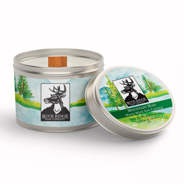 Mountain Man Sustainable Wood Wick Soy Candle Buck Ridge Soap