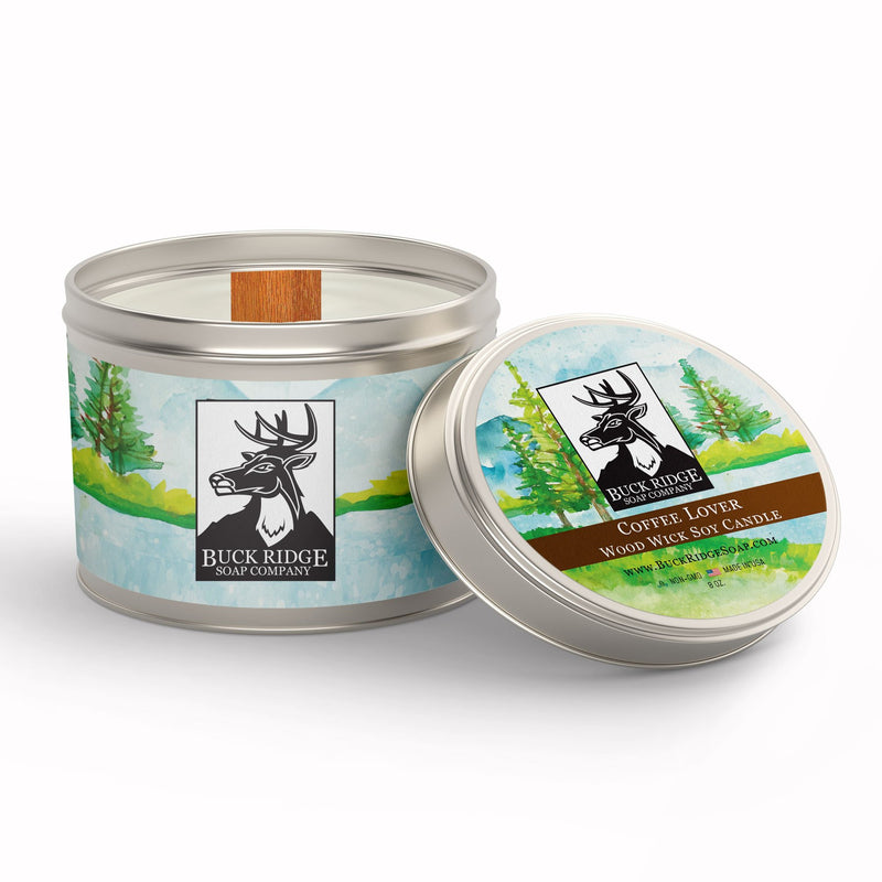Coffee Lover Sustainable Wood Wick Soy Candle Buck Ridge Soap
