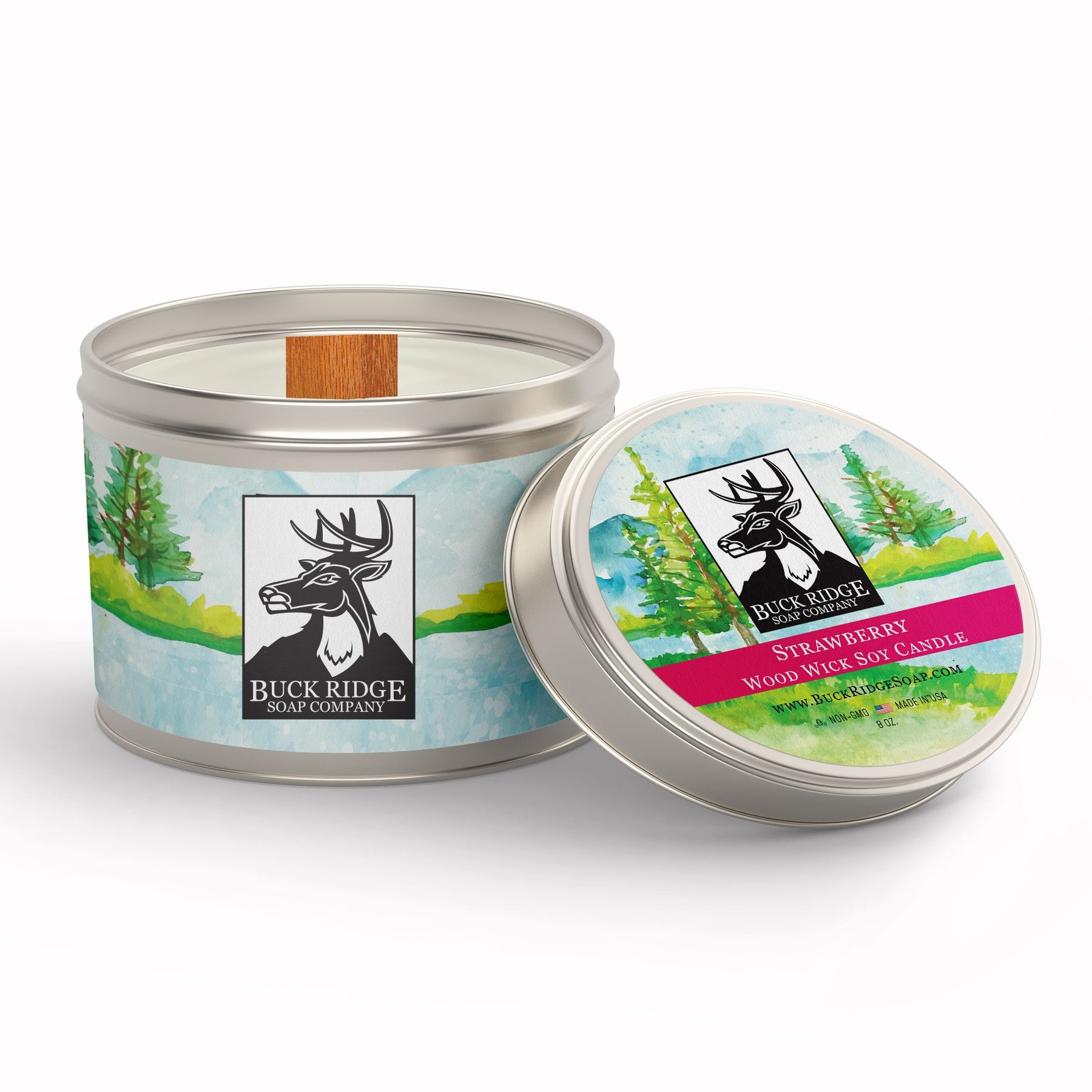 Strawberry Sustainable Wood Wick Soy Candle Buck Ridge Soap