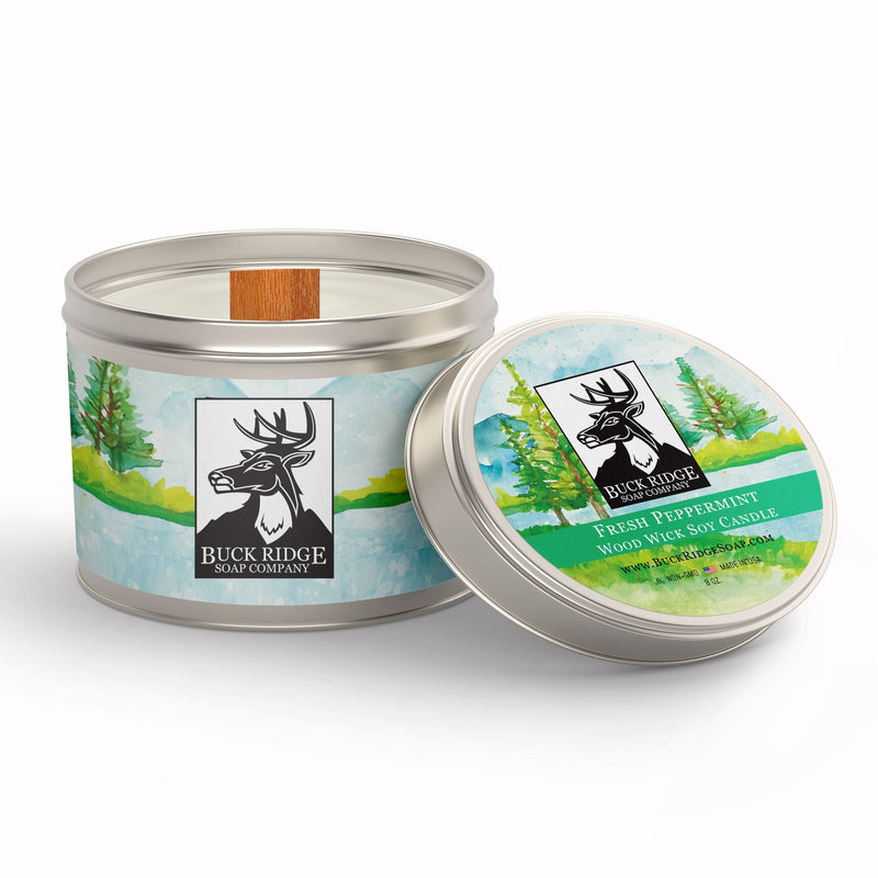 Fresh Peppermint Sustainable Wood Wick Soy Candle Buck Ridge Soap