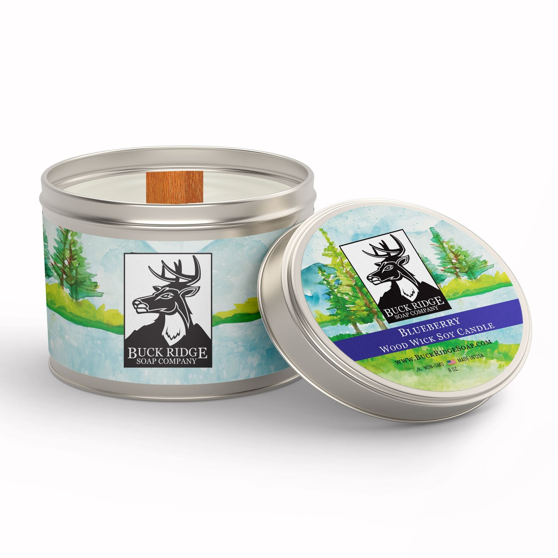 Blueberry Sustainable Wood Wick Soy Candle Buck Ridge Soap