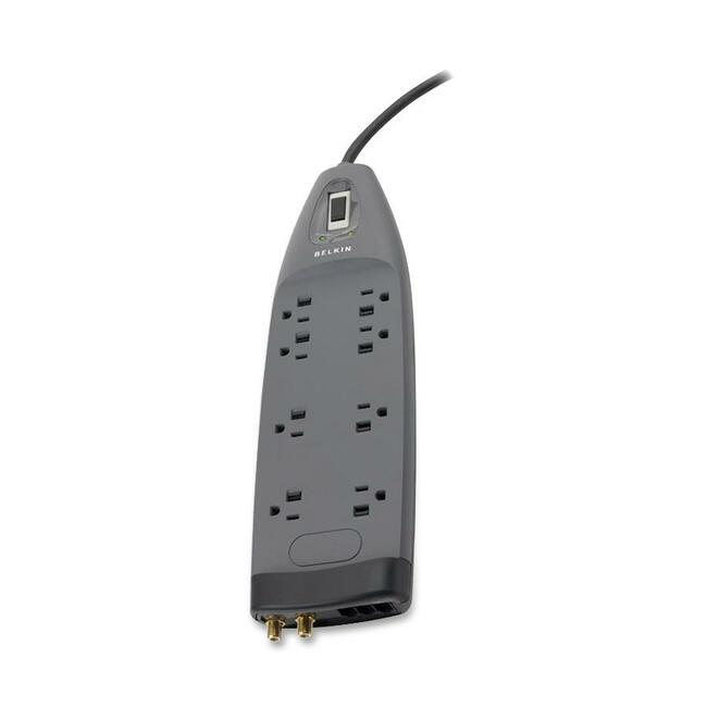Belkin 8-Outlet 3240 Joules SurgeMaster Protector - 8 Receptacle(s) - 3550 J - 125 V AC Input - Cable Modem/DSL/Fax/Phone, Coaxial Cable Line Default Title
