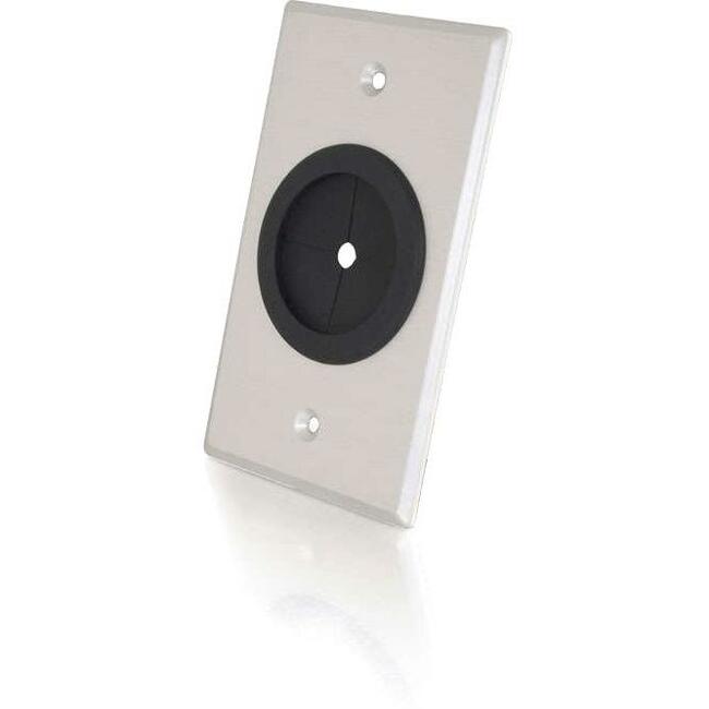 C2G 1.5in Grommet Cable Pass Through Single Gang Wall Plate - Brushed Aluminum